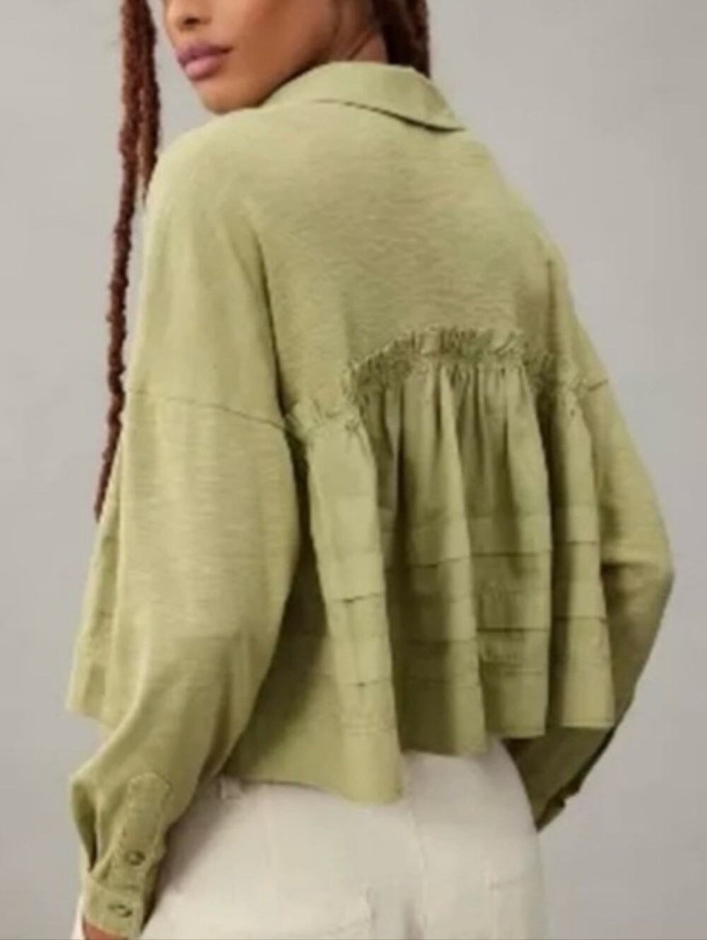Anthro Pilcro Babydoll Flowy Cotton Sage Green Top, M - Picture 6 of 11